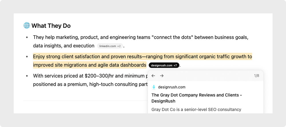 Description of Gray Dot Co services listed in an answer from ChatGPT