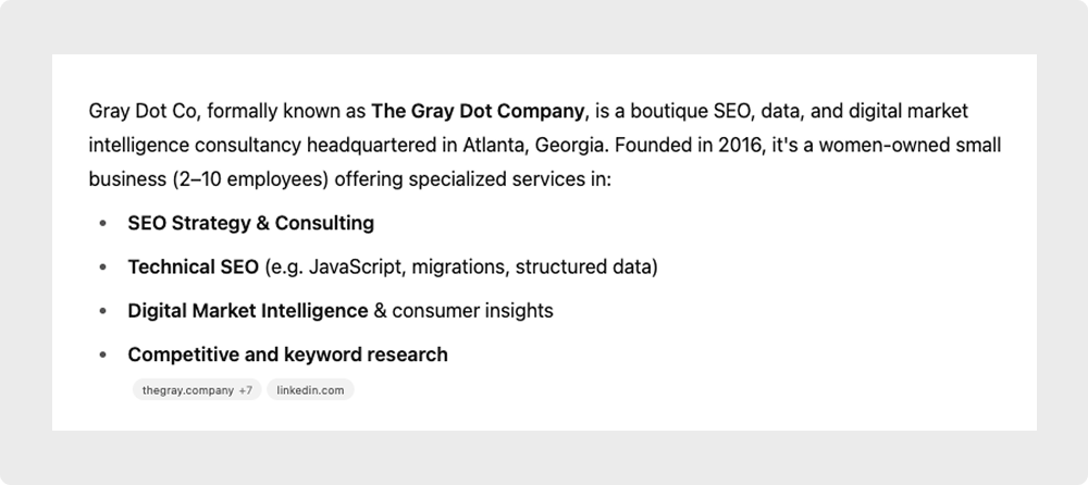 description of Gray Dot Co provided in an answer from ChatGPT