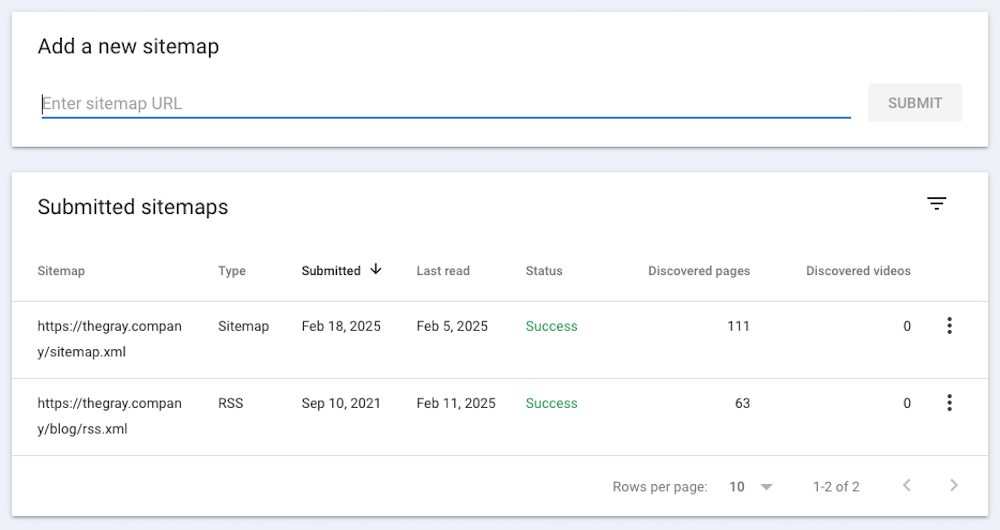 Screenshot of submitting a sitemap to Google Search Console