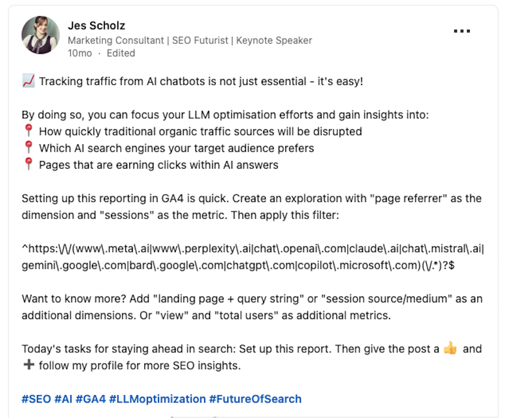 LinkedIn post from Jes Scholz