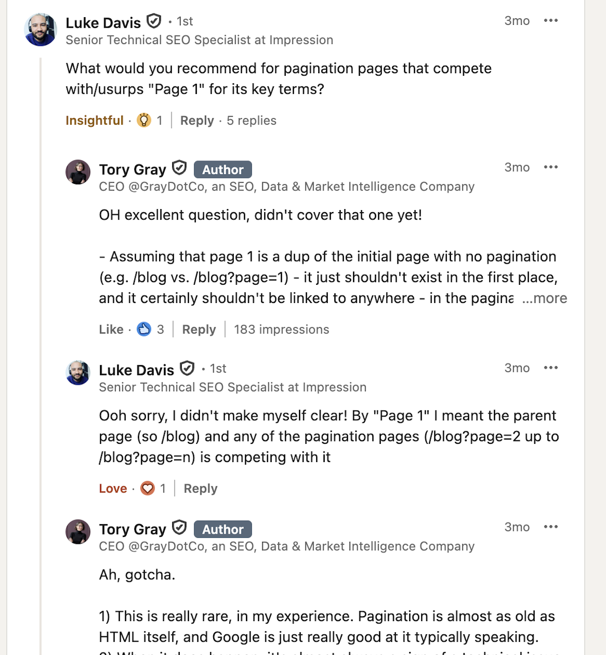 screenshot of question for Tory on LinkedIn