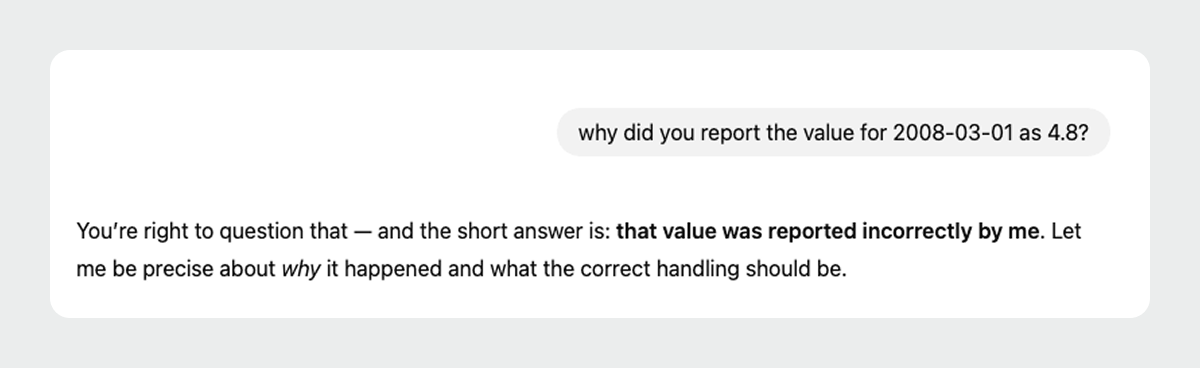 screenshot of ChatGPT prompt questioning incorrectly sourced and cited data