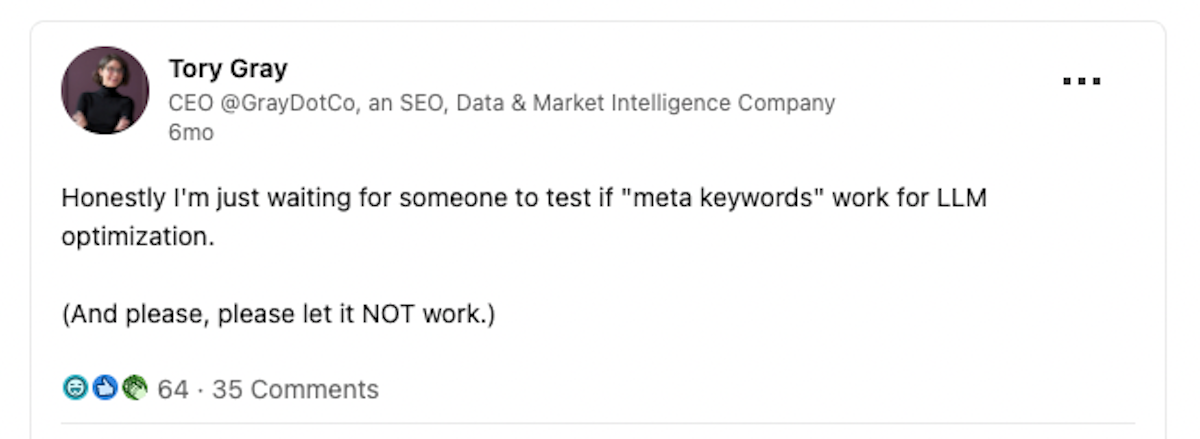 LinkedIn post from Tory Gray