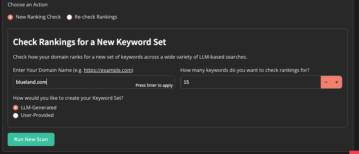how to create an llm-generated keyword set in fractl agents